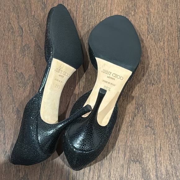Jimmy Choo Black Sparkly Peep Toe Heels Size 39.5/9.5 - Picture 6 of 7